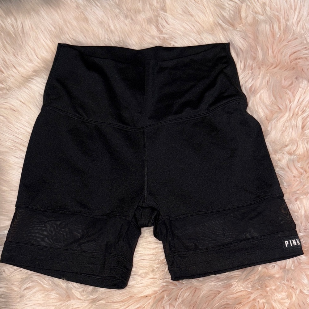 PINK Victoria's Secret Black Mesh-Hem High-Waist Bike Shorts